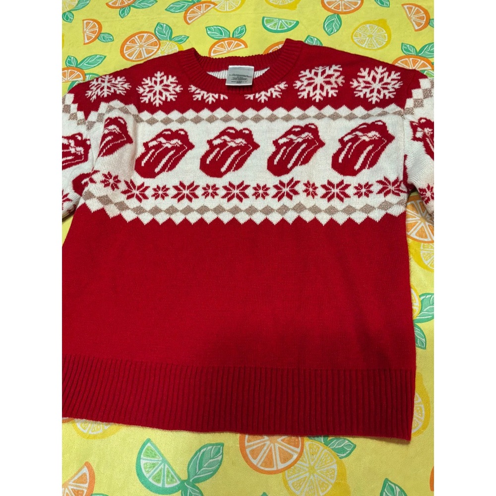 The Rolling Stones Sweater Kids Size L 10/12 Red Holiday Fair Isle Snowflake